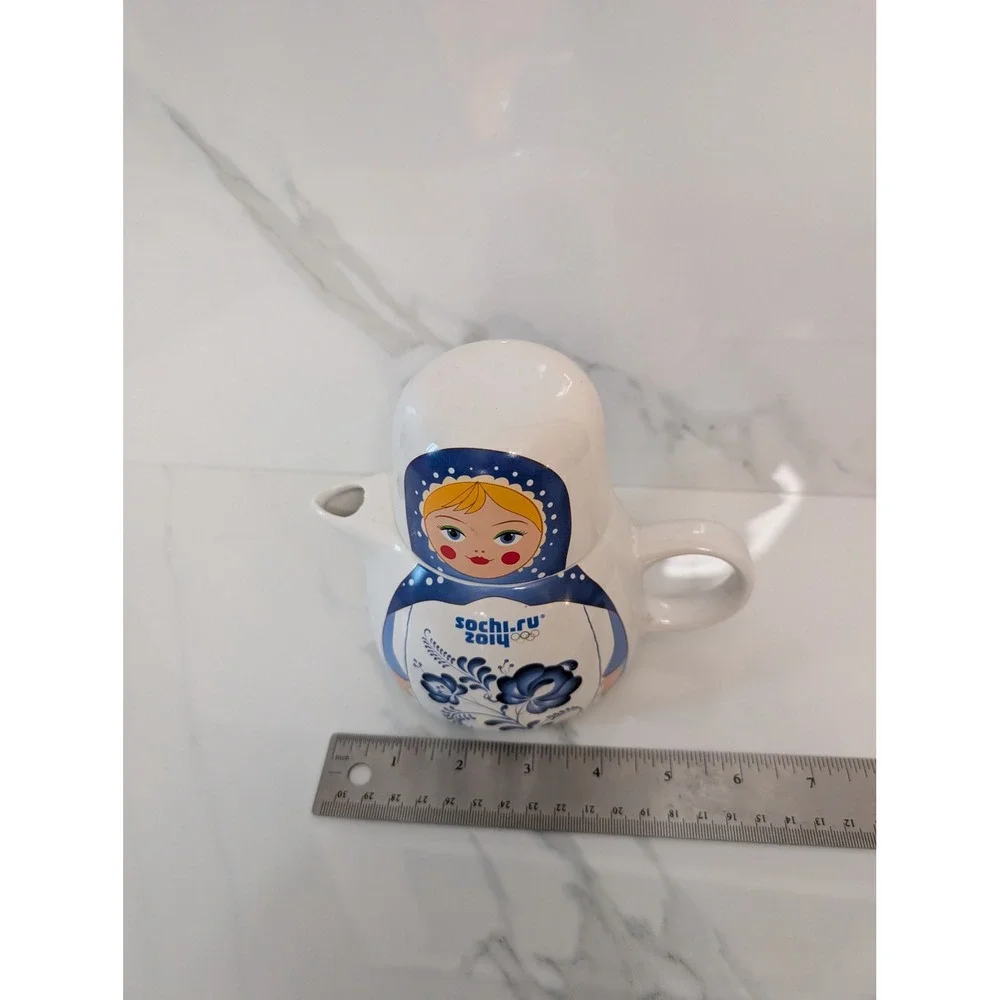 Sochi 2014 Winter Olympics Matryoshka Nesting Doll Teapot and Cup Set Ceramic